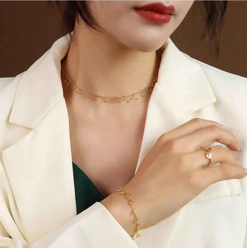 New Fashion Jewelry Stainless Steel Cherry Necklace and Bracelet Set for Women
