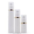 Luxury Cylindrical 1oz 15ml 30ml 50ml White pp Plastic Airless Pump Bottle for Eye Cream with Gold Sliver Line Transparent Cap