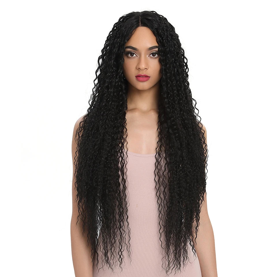 Joedir for Women Long Part 34 Inch Long Curly Ombre Blonde Wig With Dark Roots Wavy Heat Resistant Synthetic Wig Lace Front