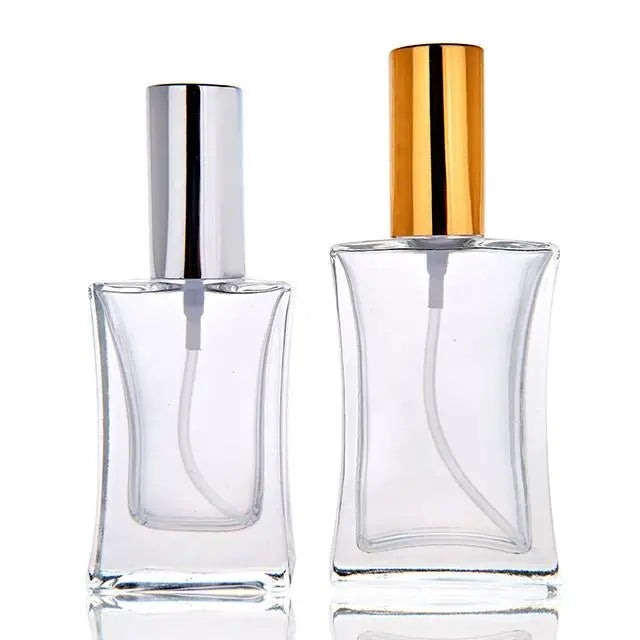 BS Luxury Screen Printing 50pcs Transparent Square Glass 30ml/50ml Perfume Bottle New Design Fancy Cosmetic Pump Sprayer Custom