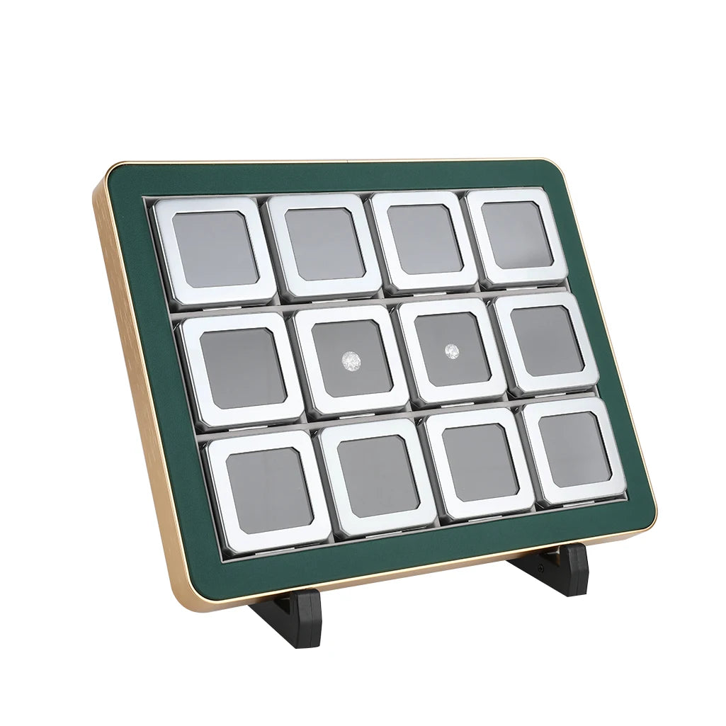 DK21664-12G Metal Gemstone Display Box Set with Gold Frame Loose Diamond Jewelry Storage Case