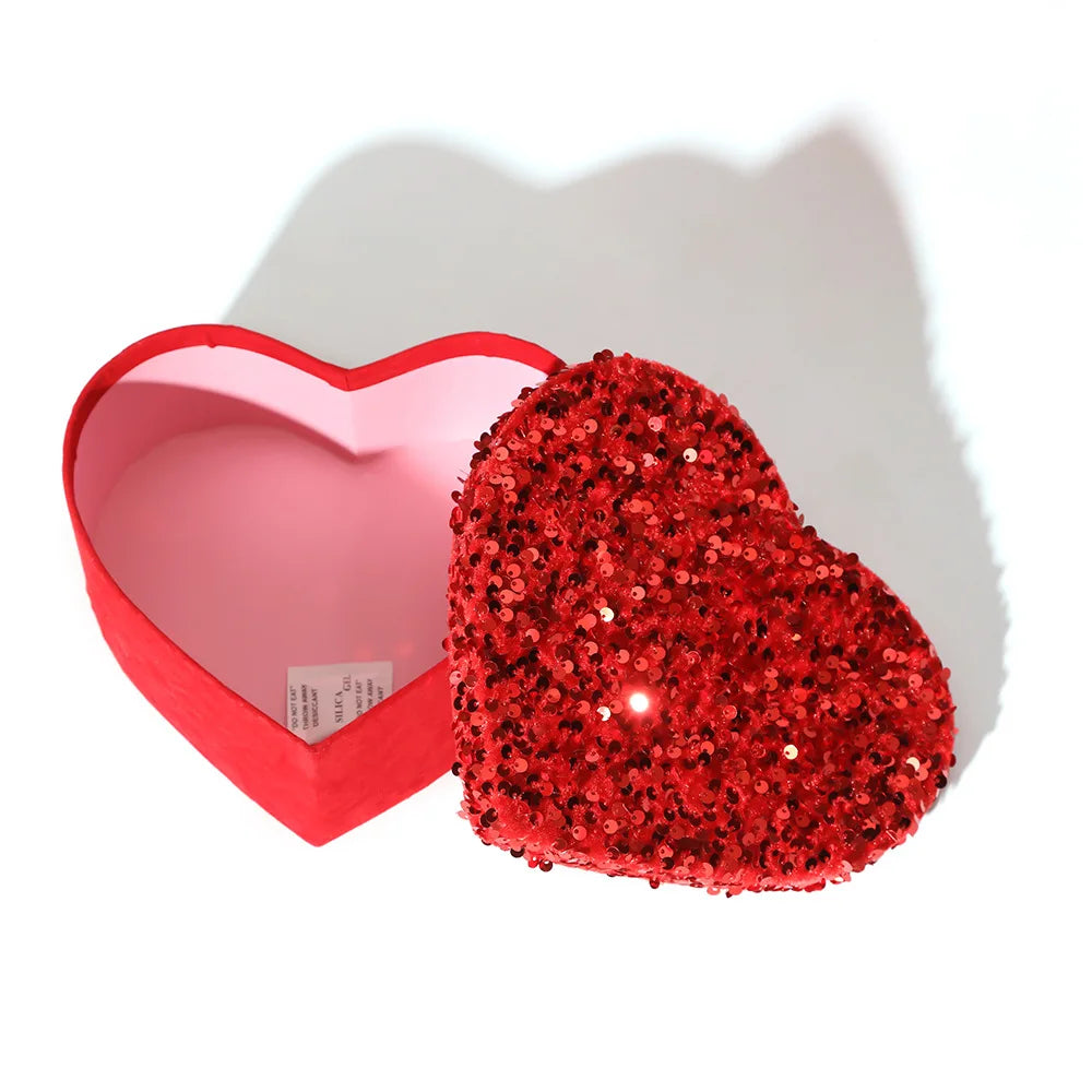 Luxury Fashion Glitter Sequin Heart Shape Empty Gift Box Set Sponge Lining Reusable for Valentine's Day Mystery Surprise Gift