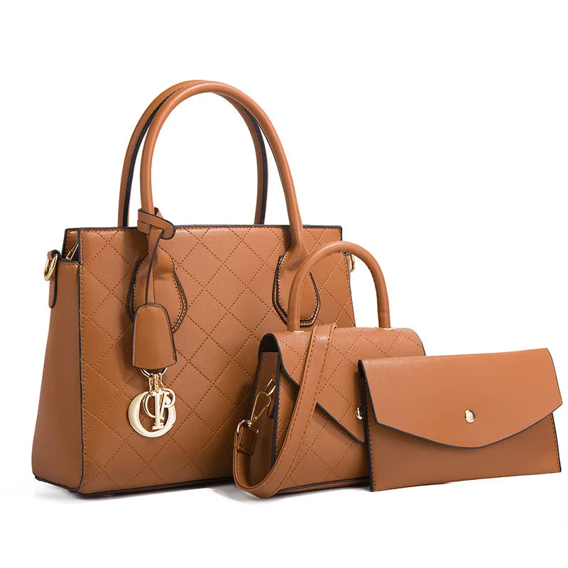 The New Quilted Handbag Women's Bag Is Fashionable and Trendy and the One-shoulder Cross-body Retro Three-piece Set