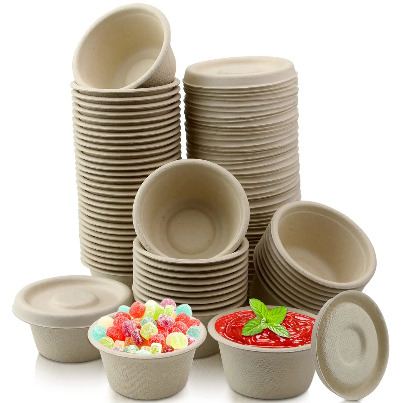 Natural Bagasse Fiber Tasting Cups Pulp Condiment Cups Serving Cup Compostable Disposable  Sugarcane Bagasse Food Container