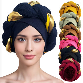 HZM-23431 Head Wrap Headtie Beautiful Space Layer Two-color Braid Scarf Hair Accessories African Women Turban Hat