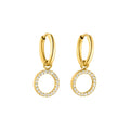 Shining Stainless Steel CZ Crystal Round Drop Earrings Ladies' Fashionable CLOSED GLOW Pendant Gold Plated Fine Jewelry Gift