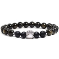 Fashion Handmade Natural 8MM Tiger Eye Crystal Beads Bracelet Alloy Cat Footprint Elastic Bracelet Animal