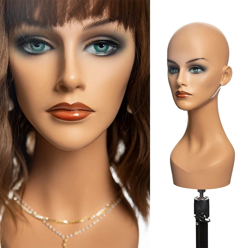 XH5 Makeup Realistic Head Model Jewelry and Wig Display Bald Head Fashion Face Plastic Mannequins Head