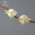 Lotus Fun Hand Made Fresh Water Pearl Stud Earring Dragonfly Design 925 Sterling Silver With 18k Gold Plating Women Fine Jewelry