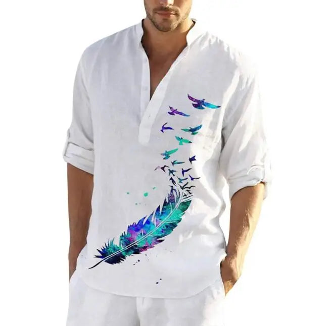 New Men's Oversized Vintage Hawaiian Shirt Casual Floral Print With Bird Pattern Custom Vacation Tops