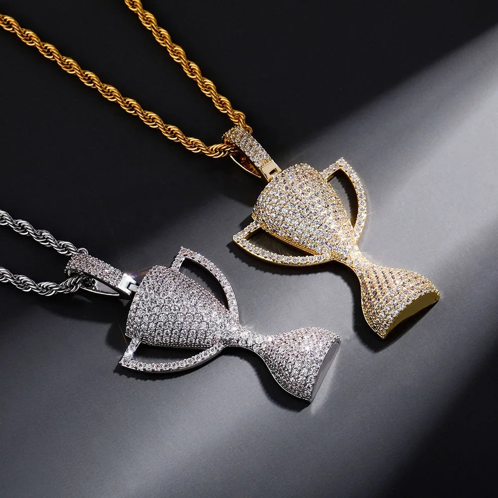 Iced Premium Cubic Zirconia Top-Grade Hip Hop Brass Gold Plated Championship Trophy Pendant Cup Charm Necklaces Jewelry Children