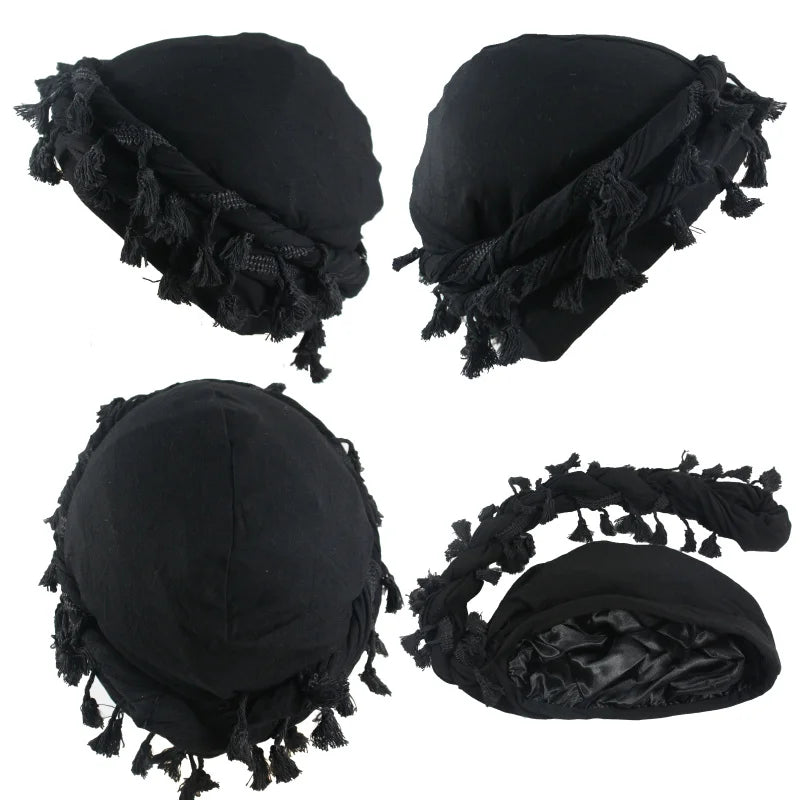HZM-23207 Custom Fringe Turban for Men Arab Fringe Scarves Turban for Outdoor Camping Accessory Unisex