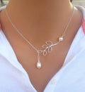 Cheap Wholesale Alloy Silver Color Leaf Simulated Pearl Water Drop Pendant Necklace for Women Anniversary Jewelry