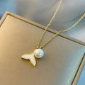 MECYLIFE Gold Plated Elegant Women Shell Necklace Ocean Jewelry Stainless Steel Mermaid Tail Pearl Necklace