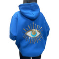 Custom Women's Hoodies Heavyweight Cotton Knitted Pullover Sequin Embroidery Pattern Long Sleeve Oversize Blue Grey Winter