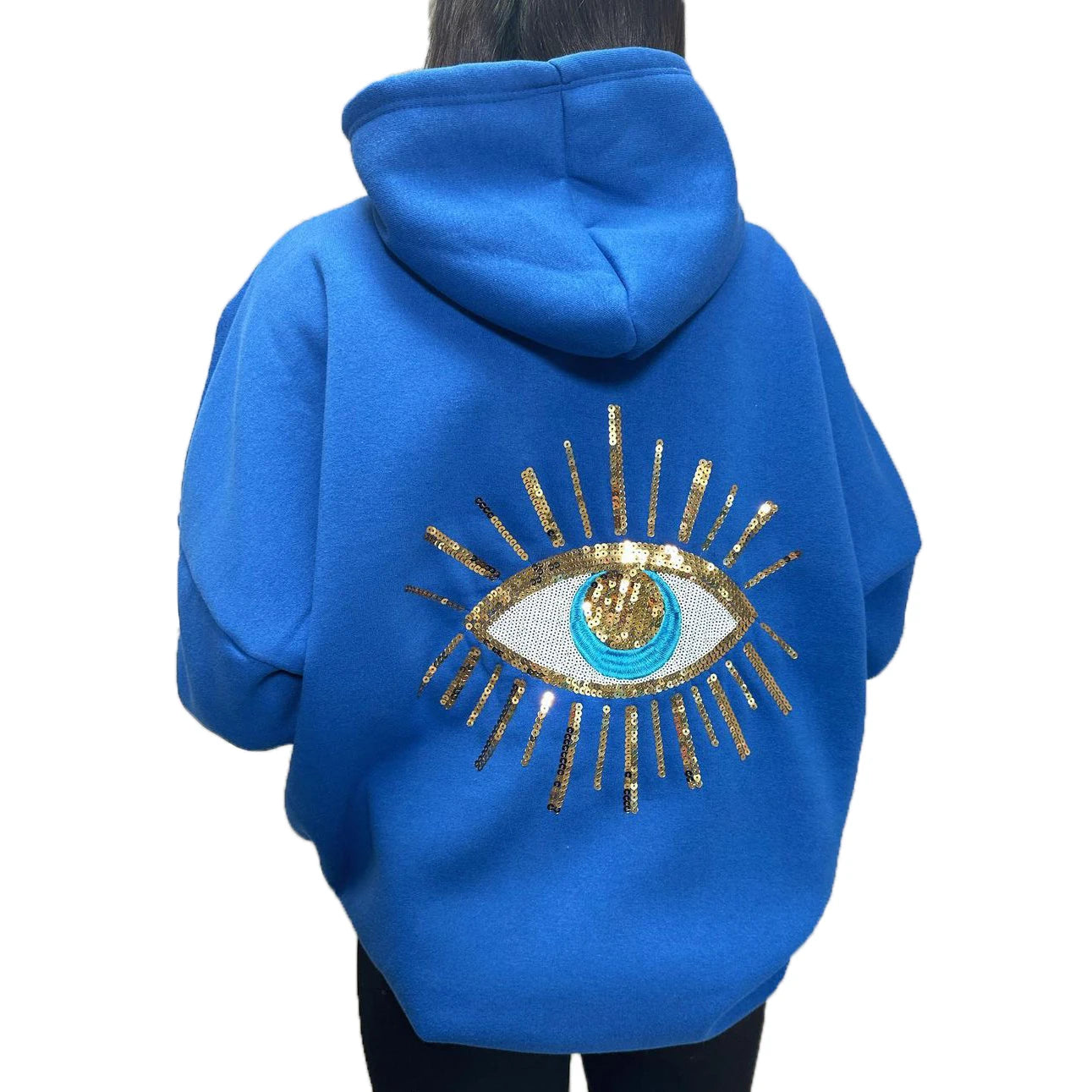 Custom Women's Hoodies Heavyweight Cotton Knitted Pullover Sequin Embroidery Pattern Long Sleeve Oversize Blue Grey Winter
