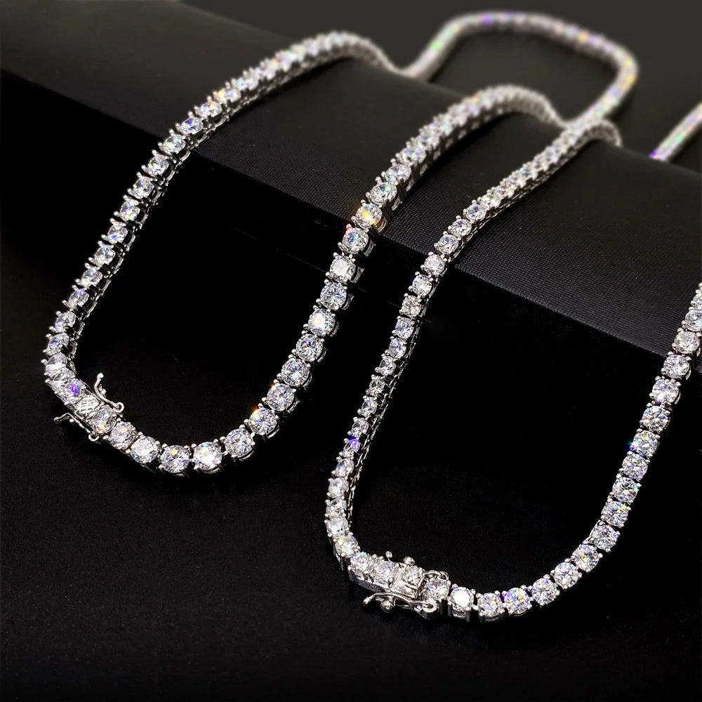 Wholesale Price Hip Hop Fine Jewelry Moissanite Cluster Tennis Chain Necklace 925 Sterling Silver 3M VVS Moissanite Tennis Chain