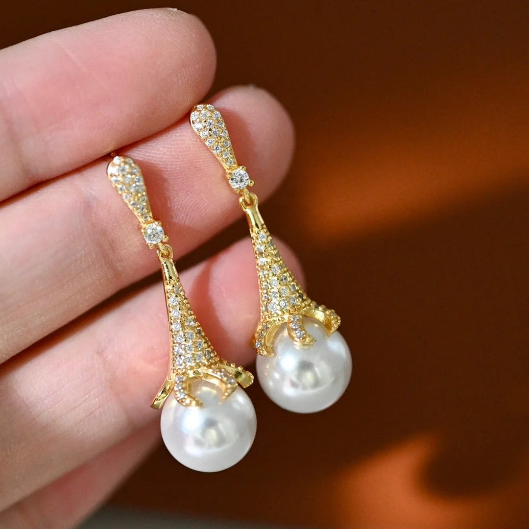 E2272 10-11mm DIY Natural Freshwater Pearl Charm Earrings Mounting Accessory 925 Sterling Silver Gold Plated  Jewelry for Women