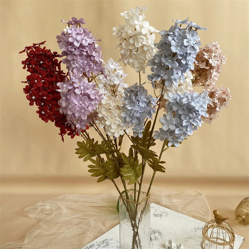 C-ATH001 Wholesale Artificial Silk 3 Heads Tower Hydrangea Faux Hydrangea Flower Ball for Wedding Home Arrangement