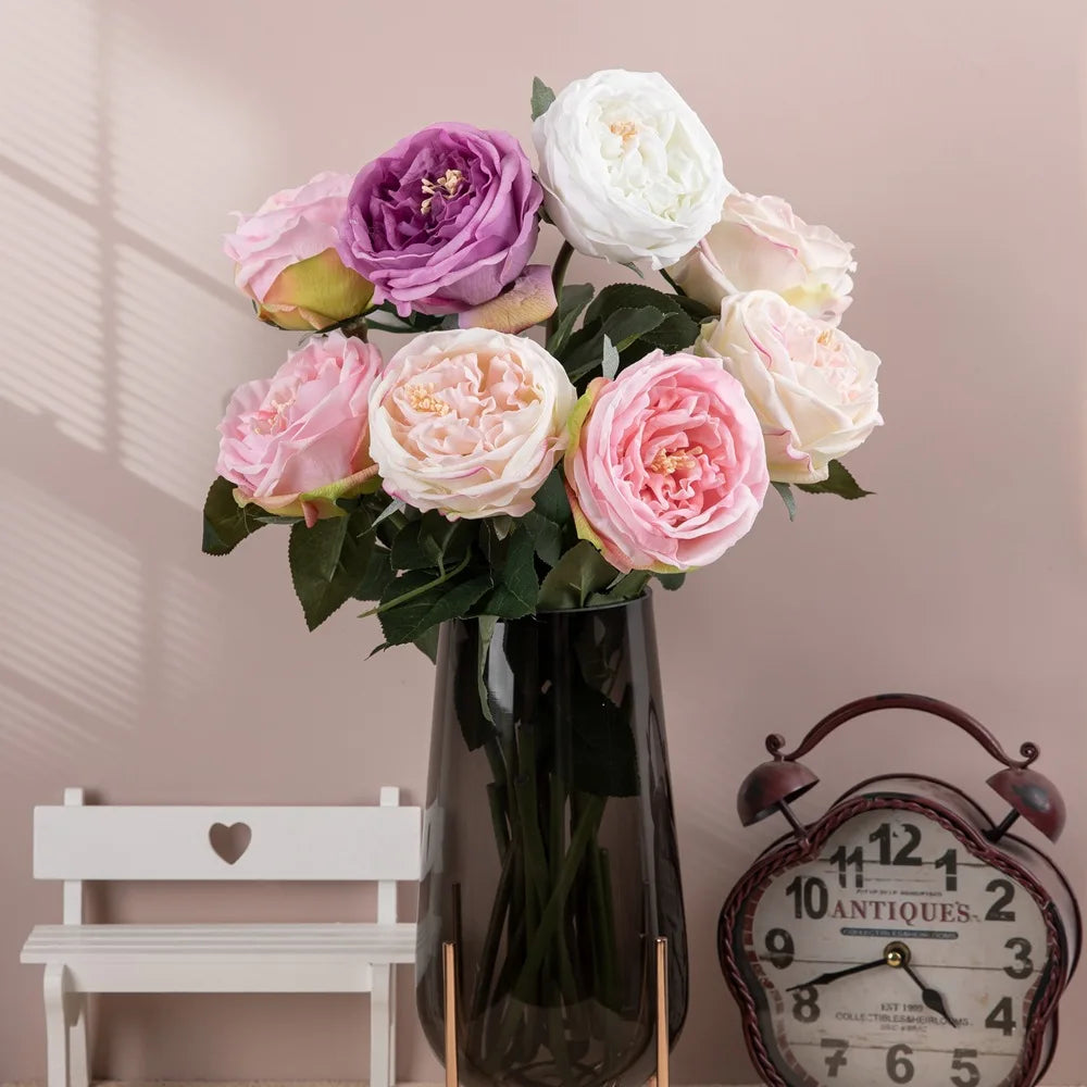 Y0026 Wholesale Artificial Single Large Real Touch Silk Latex Faux White Pink David Austin Rose Flower for Wedding Decoration