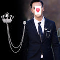 Brooch Vintage Crystal Crown Chain Pin for Men Jewelry Suits Accessories Lapel Pin Collar Lapel Badge Brooch Wholesale