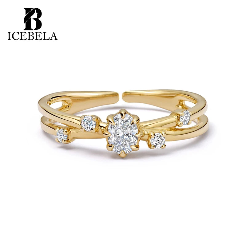 ICEBELA Fine Jewelry Trendy Chic Unique 925 Sterling Silver 18k Gold Plated Interstellar Zircon Opening Rings for Women