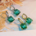 EC1916 Chic Dainty Minimal Solatire Square Cubic Zirconia CZ  Dangle Charm Huggie Hoop Earrings