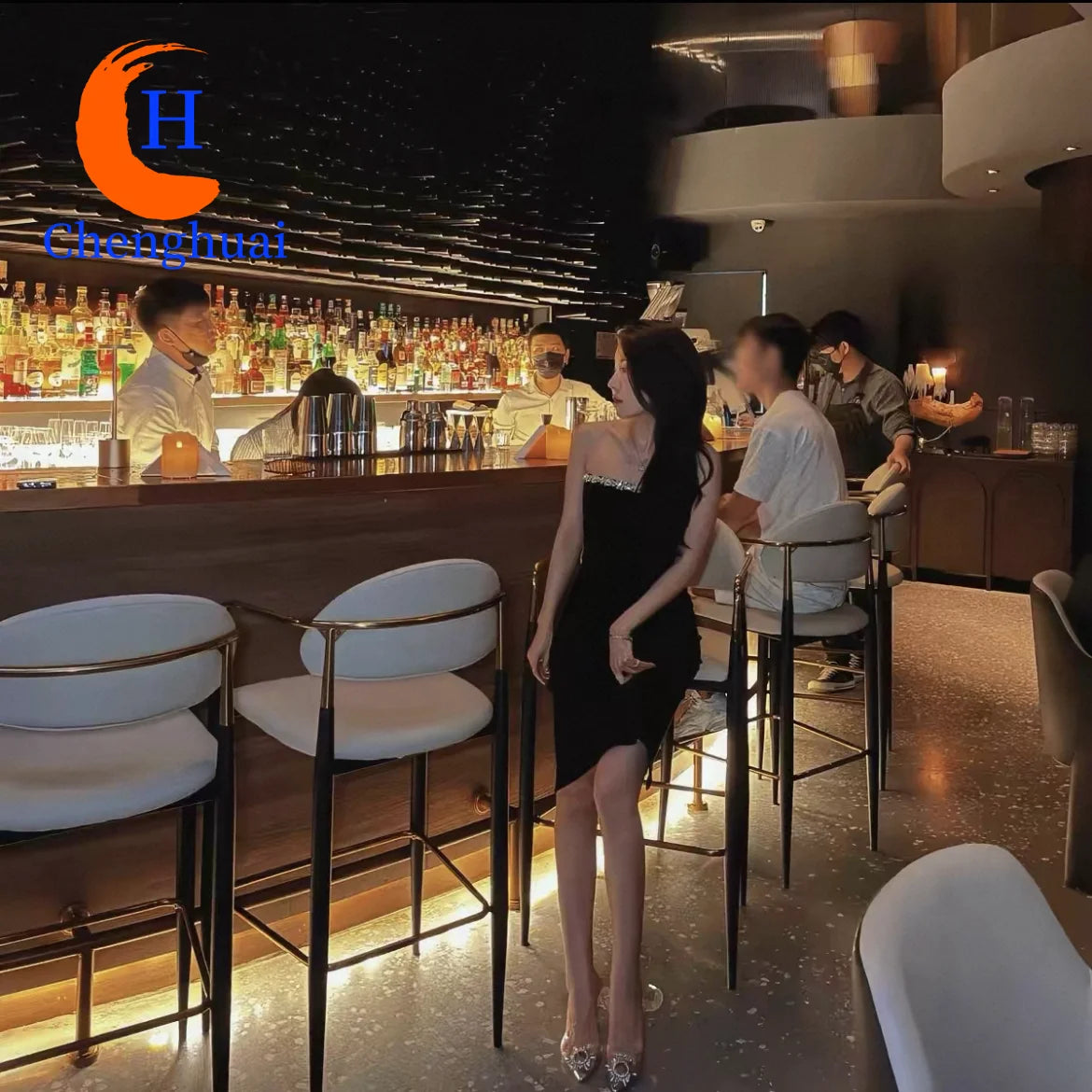 High-end Custom bar Home Backrest With Armrests Soft Seat Comfortable High Stool Chair MegaBDM