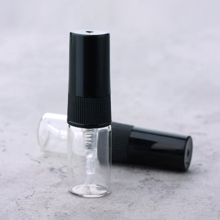 Transparent Glass Spray Perfume Bottle 2ml Mini Small Travel Cosmetic Packaging with Black Spray