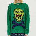 Oem Custom Size Men Mohair Knitted Oversized Skull Jacquard Pullover Mohair Sweaters Knitwear Crew Neck Sweater for Men