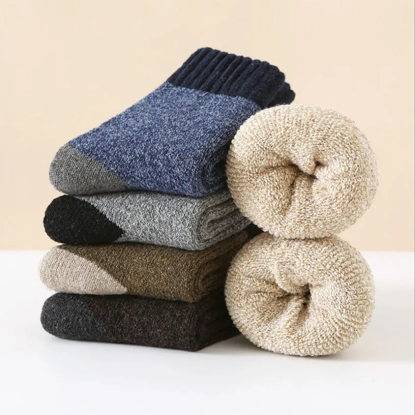 Men's Casual Thick Wool Dress Socks Sweat-Absorbent Winter Plush Cahmere Sox Wholesale Chunky Cahmere Sox