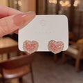 Light Luxury Niche Simple Pink Zircon Heart Earrings  Needle Super Fairy  Hollow Heart Earrings