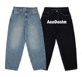 AeeDenim Custom Y2k Men's Letter Printed Denim Jeans Embroidery Patch Wide Leg Loose Baggy Street Retro Winter Washed Pants
