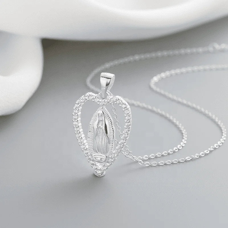 Wholesale Fashion Jewelry Silver 925 Pendant Zirconia Wedding Heart-Shaped Religion Necklace
