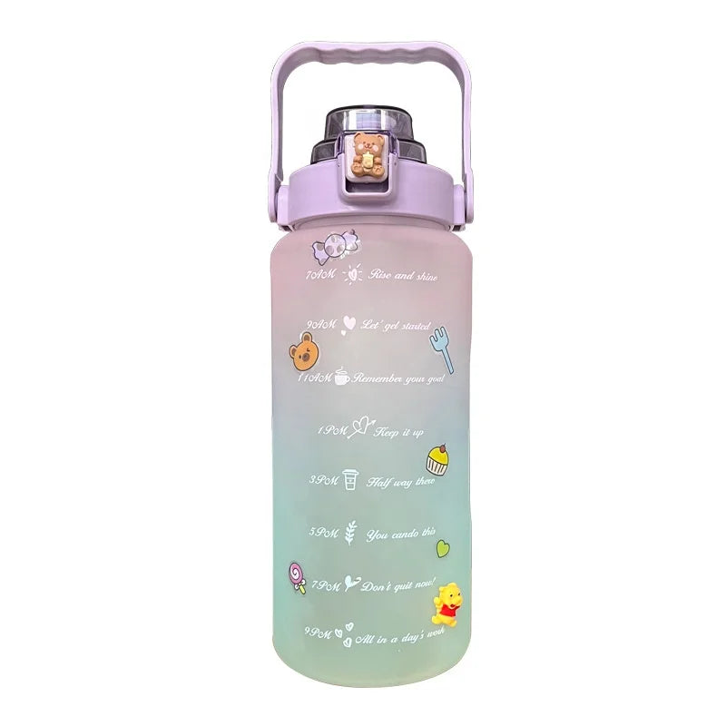 Madou 2000ml Motivational Plastic Water Jug 64Oz Gallon with Time Marker Straw for Fitness Gym Sports and Travel