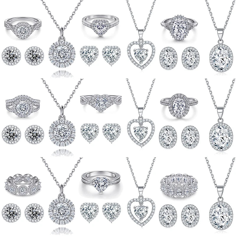 Trendy Jewelry Set Halo Fine Jewelry WholesaleDiamond S925 Sterling Silver Wedding Jewelry Sets
