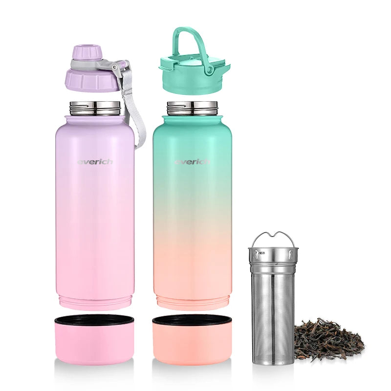 Everich Hot Selling 304 Stainless Steel Double Walled Vacuum Insulated Wide Mouth Water Bottle with Storage Stash Compartment