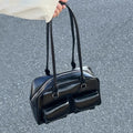 Women's Simple Fashion Large Capacity Shoulder Bag PU Solid Color Zipper Closure Polyester Lining for Commute Outings Shopping