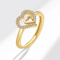 Double Hollow Heart Finger Ring for Women Zircon Heart Adjustable Diamond Ring Engagement Wedding Ring