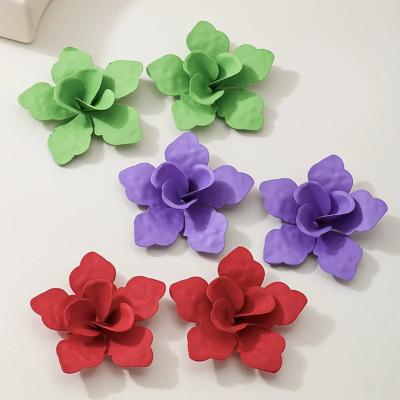 KAIMEI 2025 New Arrival Fashion Jewelry Trendy Summer New Exaggerated Large Metal Color Multi-layer Statement Flower Earrings