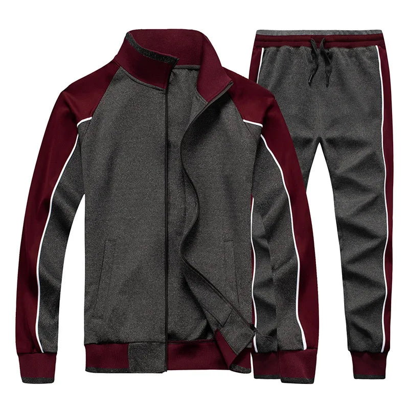 Autumn Two-Piece Men's Sports Leisure Set 100% Polyester Large Size Breathable Long Sleeved Sweater Outerwear Formal Style