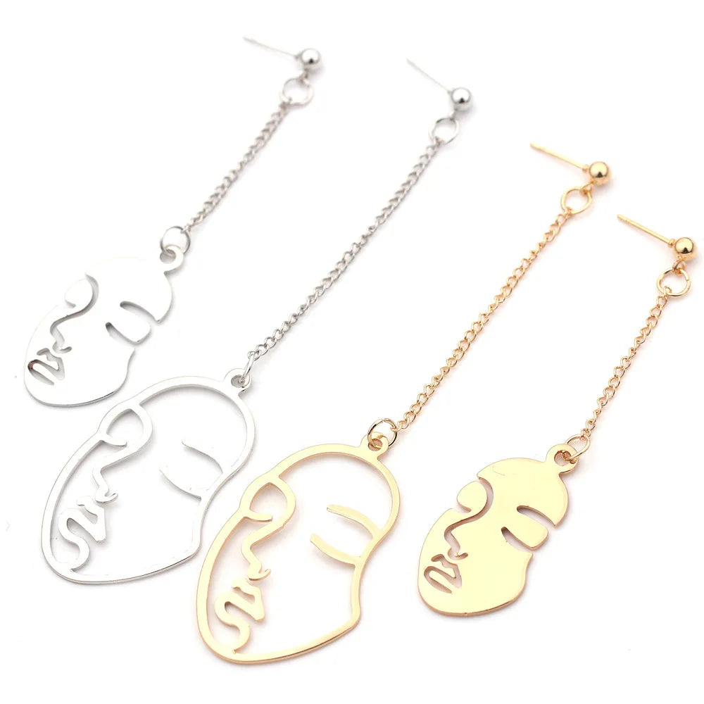 Face Abstract Art Earrings Wire Faces Hollow Hand Geometric Gold Dangle Earr Jewelry for Women Men Girl