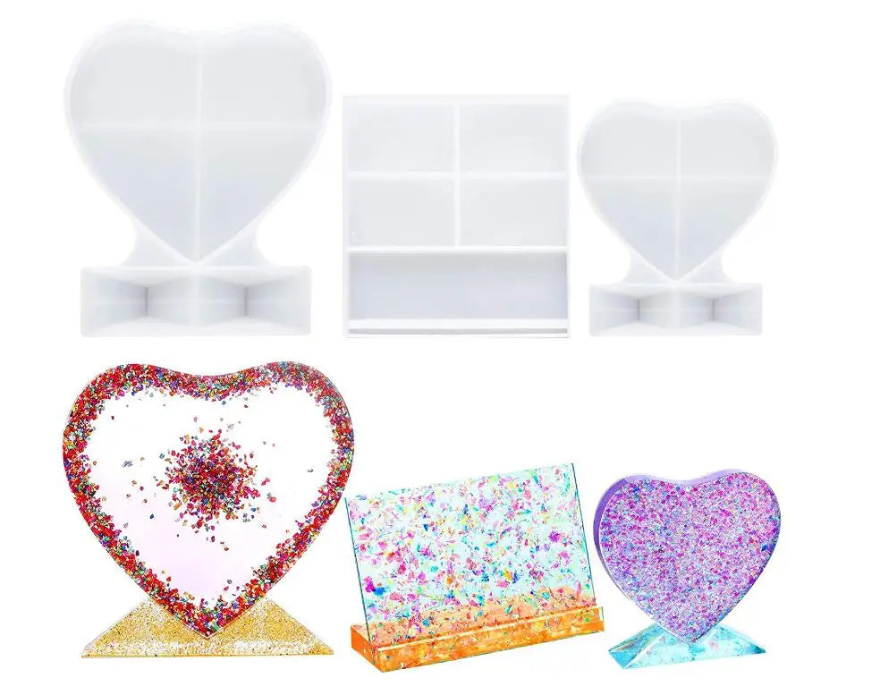 3 Pieces Resin Photo Frame Rectangle Picture Frame Mold Heart Shape Silicone Mold for Resin Casting