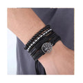 Multilayer 4Pcs/Set Braided Wrap Leather Bracelets for Men Vintage Life Tree Wood Beads Bracelet Ethnic Tribal Wristbands