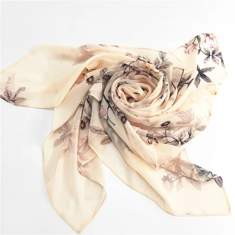 Chiffon Turban Islamic Women Hijab Square Bawal Floral Breathable Skin-Friendly Chinese Factory Directly Customized Daily Wear