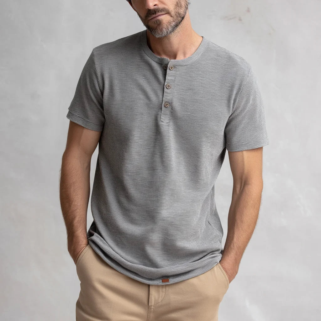Men's New Design  Short-Sleeve Knit Stylish Henley Casual Cotton-Modal Blend Pullover for Summer
