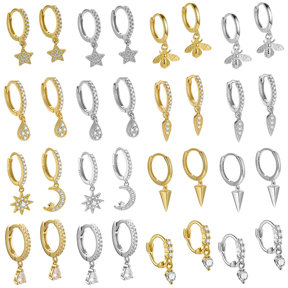 Fashion Earrings Jewelry 925 Sterling Silver Hoop Earrings Moon Star Water Drop 18K Gold Plated Hoop Earrings Women Jewelry
