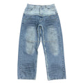 TOPSHOW DENIM Cotton Straight Leg Jeans Mixed Wash Denim With Raw Edges Distressed Patchwork Men's Double Waist Denim Pants