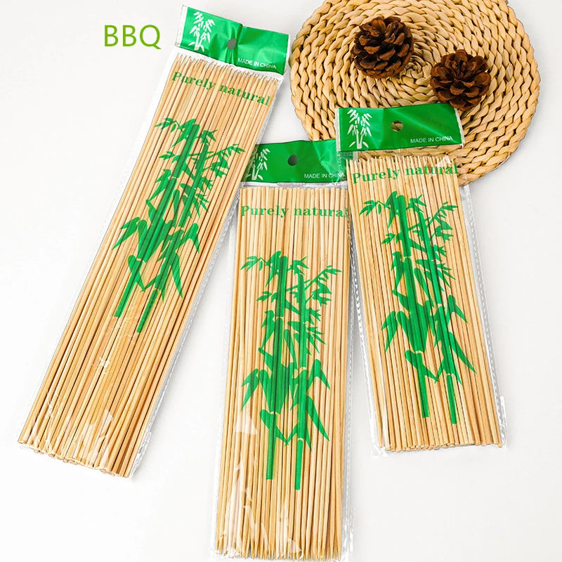 Custom Logo 20-25cm Bamboo Flat Skewer Disposable BBQ Tools for Fruit Party Packaged in Bag