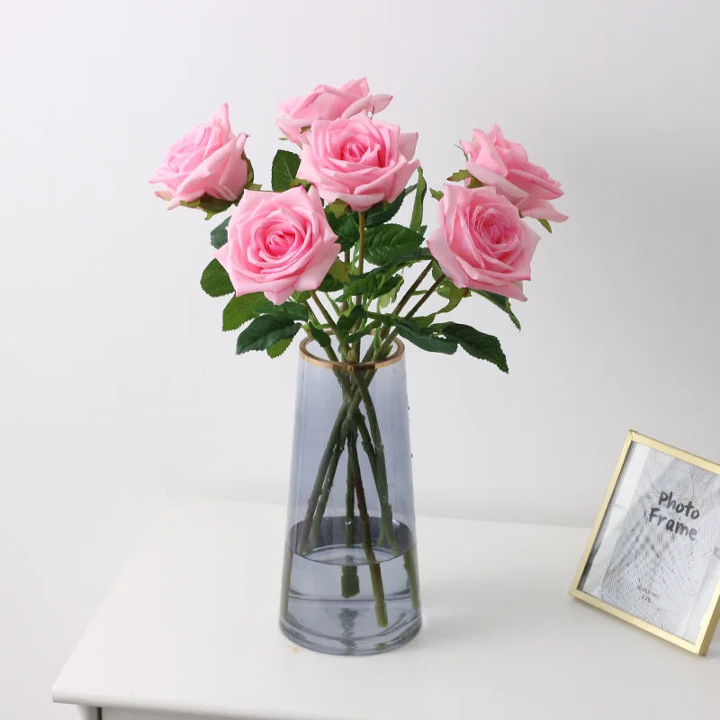 M439 High Quality Competitive Price Real Touch Silk Rose Pink Yellow Latex Artifical Roses Real Touch for Wedding Decoration